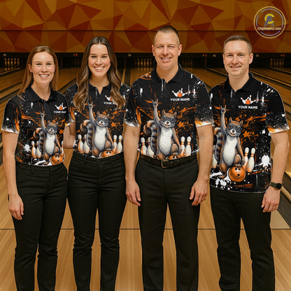Custom Orange Funny Squirrel Bowling Shirt for Women Bowling Team League Polo & Quarter-Zip QZT982