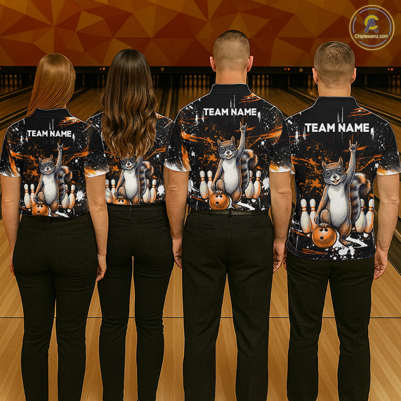 Custom Orange Funny Squirrel Bowling Shirt for Women Bowling Team League Polo & Quarter-Zip QZT982