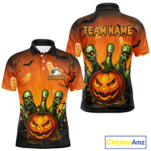 Load image into Gallery viewer, Custom Orange Bowling Team Shirt for Men Funny Bowling Jersey Halloween QZT774