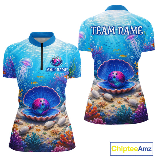Colorful underwater-themed shirt with customizable text on a white background