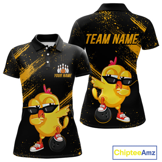Funny Yellow Chicken Bowling Shirt Custom Polo & 1/4-Zip Bowling League Jersey for Women QZT856