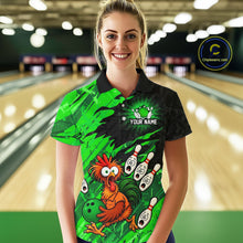 Load image into Gallery viewer, Custom Green Chicken Bowling Team Jersey Funny Bowling Shirt for Women Polo &amp; Quarter-Zip QZT1139