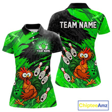Load image into Gallery viewer, Custom Green Chicken Bowling Team Jersey Funny Bowling Shirt for Women Polo &amp; Quarter-Zip QZT1139