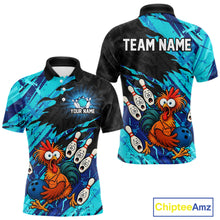 Load image into Gallery viewer, Custom Cyan Chicken Bowling Team Jersey Funny Bowling Shirt for Men Polo &amp; Quarter-Zip QZT1139