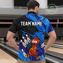 Load image into Gallery viewer, Back view male model wearing custom chicken bowling jersey with personalized team name on back