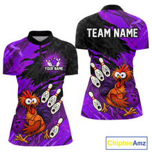 Load image into Gallery viewer, Custom Purple Chicken Bowling Team Jersey Funny Bowling Shirt for Women Polo &amp; Quarter-Zip QZT1139