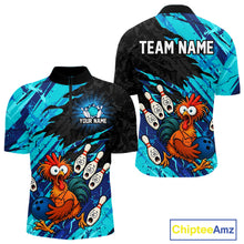 Load image into Gallery viewer, Custom Cyan Chicken Bowling Team Jersey Funny Bowling Shirt for Men Polo &amp; Quarter-Zip QZT1139