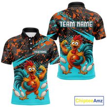 Load image into Gallery viewer, Custom Turquoise Chicken Bowling Team Shirt Funny Bowling Jersey for Men Polo &amp; Quarter-Zip QZT1140
