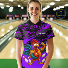 Load image into Gallery viewer, Custom Purple Chicken Bowling Team Shirt Funny Bowling Jersey for Women Polo &amp; Quarter-Zip QZT1140