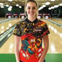 Load image into Gallery viewer, Custom Red Chicken Bowling Team Shirt Funny Bowling Jersey for Women Polo &amp; Quarter-Zip QZT1140