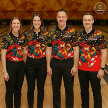 Load image into Gallery viewer, Custom Red Chicken Bowling Team Shirt Funny Bowling Jersey for Men Polo &amp; Quarter-Zip QZT1140