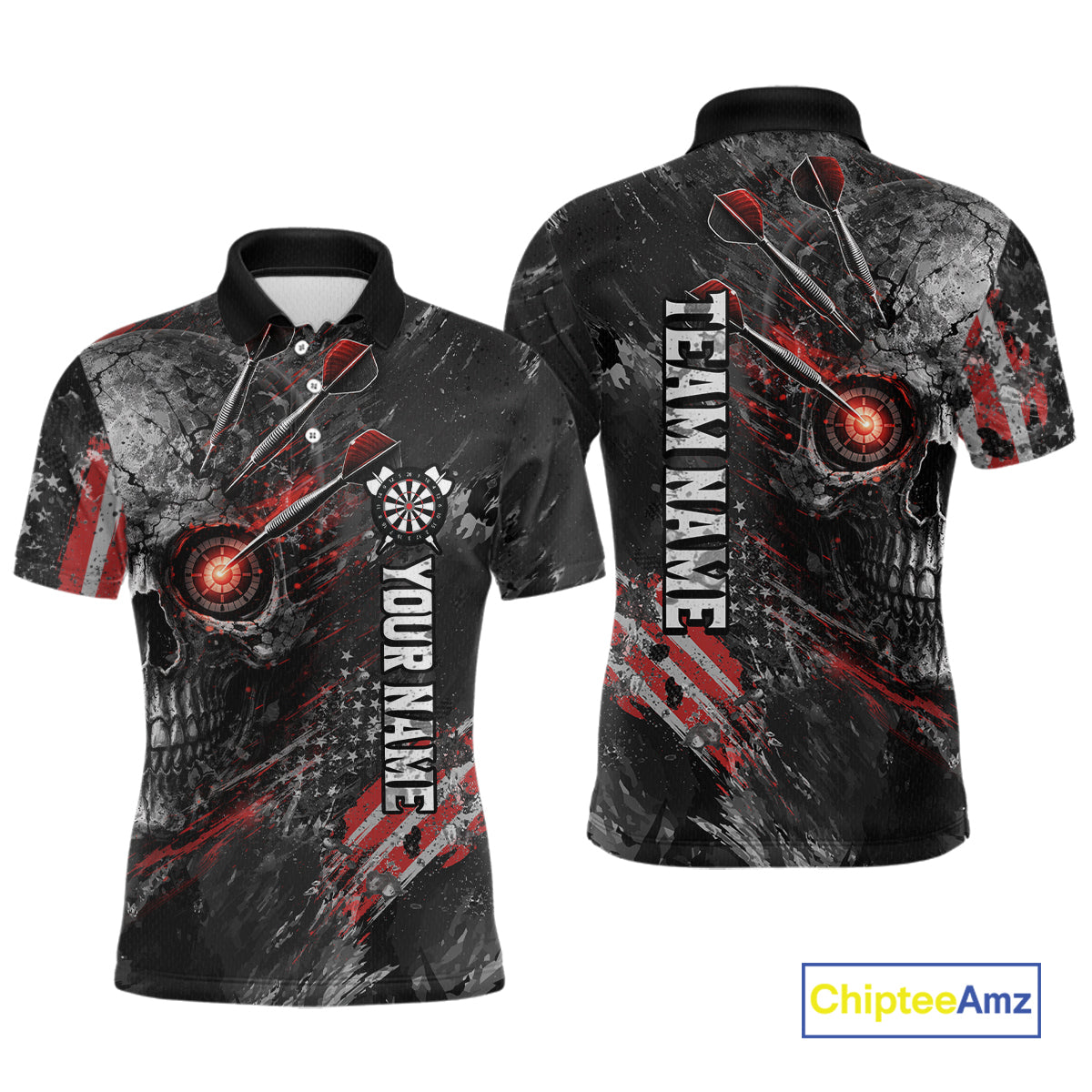 Personalized Skull Dart Team Shirt for Men Custom Red Dart Jersey Polo & 1/4-Zip Dartboard Shirt Outfit DHT23