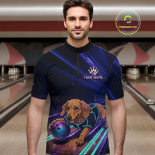 Load image into Gallery viewer, Neon Funny Dachshund Bowling Shirt Custom Bowling Team Jersey for Men Polo &amp; Quarter-Zip Bowling Outfit QZT940