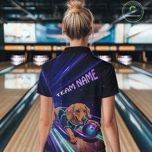 Load image into Gallery viewer, Neon Funny Dachshund Bowling Shirt Custom Bowling Team Jersey for Women Polo &amp; Quarter-Zip Bowling Outfit QZT940