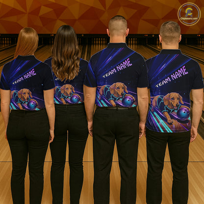 Neon Funny Dachshund Bowling Shirt Custom Bowling Team Jersey for Women Polo & Quarter-Zip Bowling Outfit QZT940