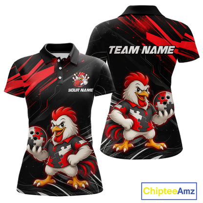 Custom Red Funny Autism Chicken Bowling Shirt for Women Bowling League Jersey QZT1018
