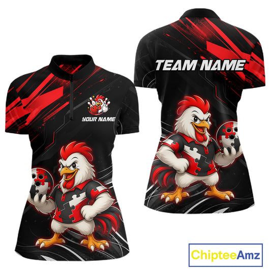 Custom Red Funny Autism Chicken Bowling Shirt for Women Bowling League Jersey QZT1018