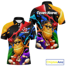 Load image into Gallery viewer, Colorful polo shirt with cartoon potato design and customizable text on a white background
