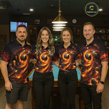 Orange Flame Billiard Shirt for Men Custom Wings 8 Ball Billiard Jersey Polo & 1/4 Zip Billiard Outfit BHT9