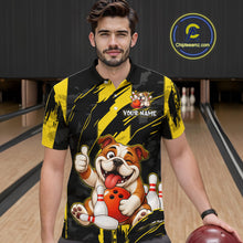Load image into Gallery viewer, Custom Black and Yellow Dog Bowling Team Jersey Funny Bowling Shirt for Men Polo &amp; 1/4 Zip Bowling Outfit QZT1144