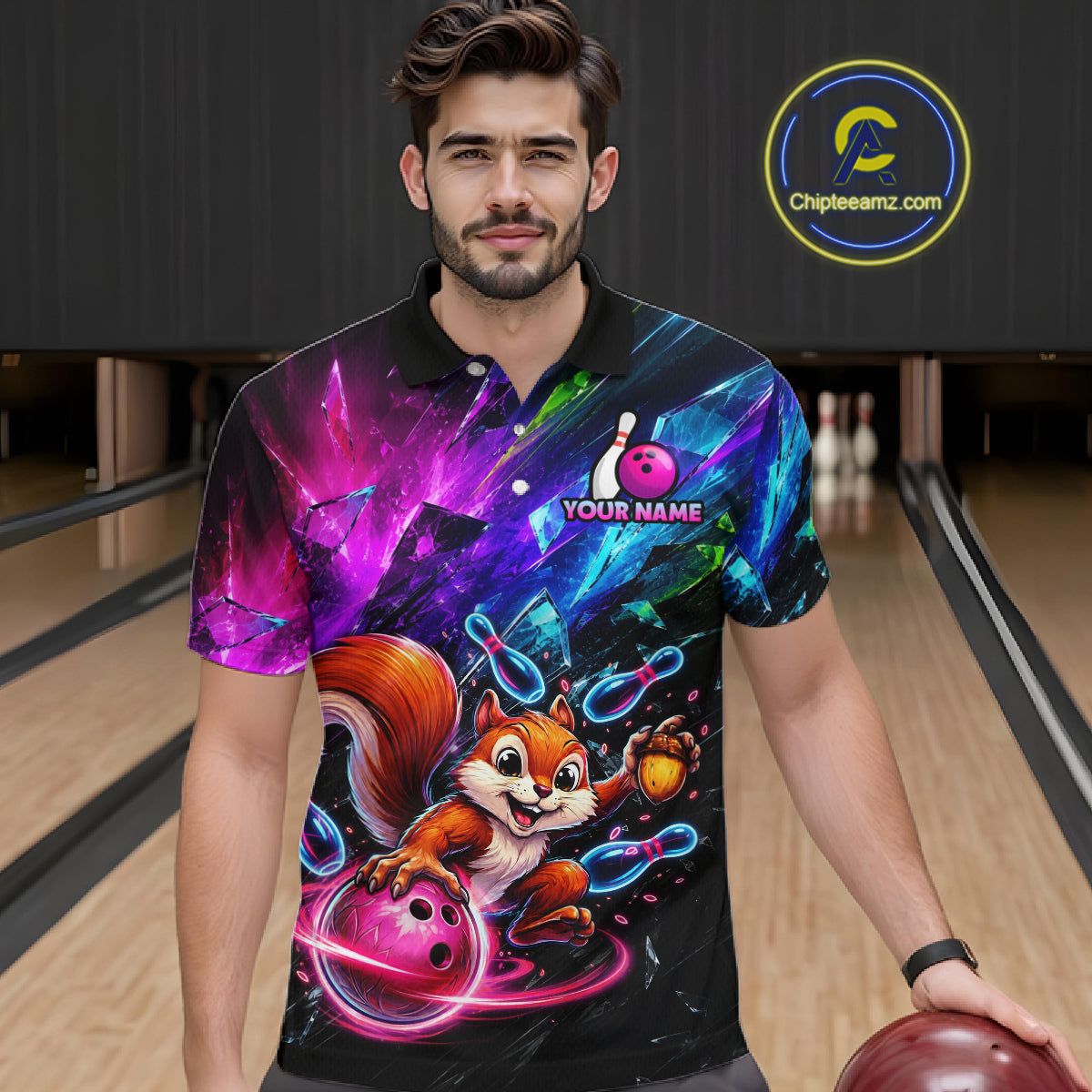 Custom Funny Squirrel Bowling Shirt, Colorful Bowling League Jersey for Men, Bowling Outfit QZT1204