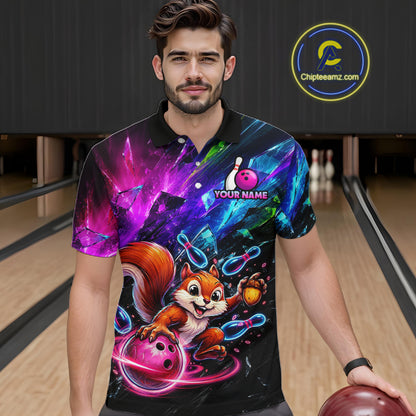 Custom Funny Squirrel Bowling Shirt, Colorful Bowling League Jersey for Men, Bowling Outfit QZT1204