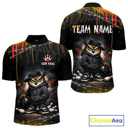Personalized Owl Bowling Jersey Bowling Team Shirt Polo & 1/4-Zip Bowling Outfit for Men QZT865