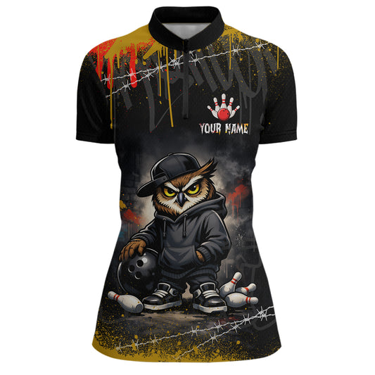 Personalized Owl Bowling Jersey Bowling Team Shirt Polo & 1/4-Zip Bowling Outfit for Women QZT865