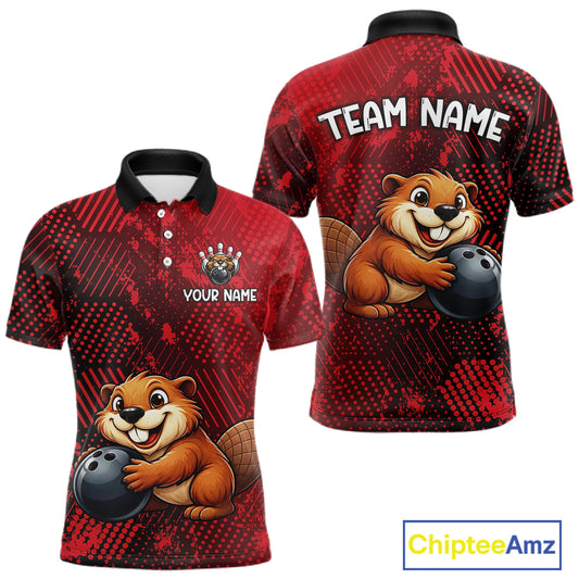 Funny Beaver Bowling Shirt for Men Custom Bowling Team Jersey Polo & Quarter-Zip Bowling Performance QZT985