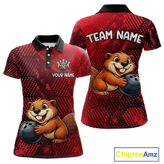 Funny Beaver Bowling Shirt for Women Custom Bowling Team Jersey Polo & Quarter-Zip Bowling Performance QZT985