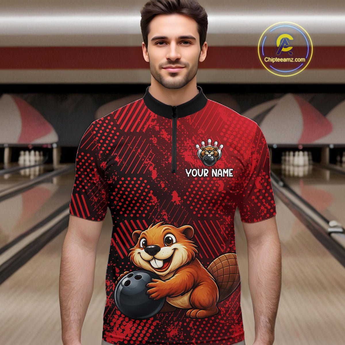 Funny Beaver Bowling Shirt for Men Custom Bowling Team Jersey Polo & Quarter-Zip Bowling Performance QZT985
