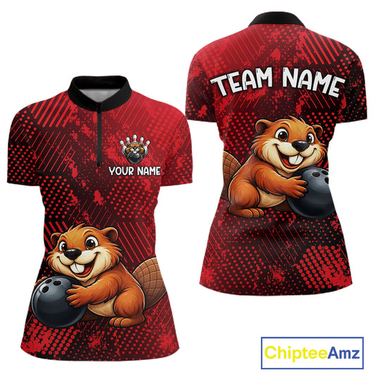 Funny Beaver Bowling Shirt for Women Custom Bowling Team Jersey Polo & Quarter-Zip Bowling Performance QZT985