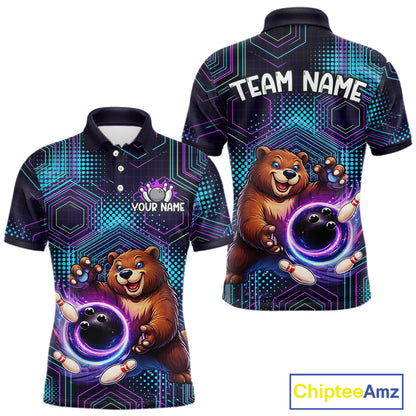 Custom Funny Bear Bowling Shirt for Men Bowling League Jersey Polo & 1/4 Zip Bowling Outfit QZT986
