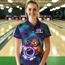 Load image into Gallery viewer, Custom Funny Bear Bowling Shirt for Women Bowling League Jersey Polo &amp; 1/4 Zip Bowling Outfit QZT986