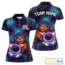 Load image into Gallery viewer, Custom Funny Bear Bowling Shirt for Women Bowling League Jersey Polo &amp; 1/4 Zip Bowling Outfit QZT986
