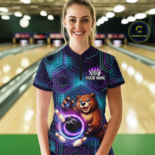 Load image into Gallery viewer, Custom Funny Bear Bowling Shirt for Women Bowling League Jersey Polo &amp; 1/4 Zip Bowling Outfit QZT986