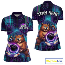Load image into Gallery viewer, Custom Funny Bear Bowling Shirt for Women Bowling League Jersey Polo &amp; 1/4 Zip Bowling Outfit QZT986