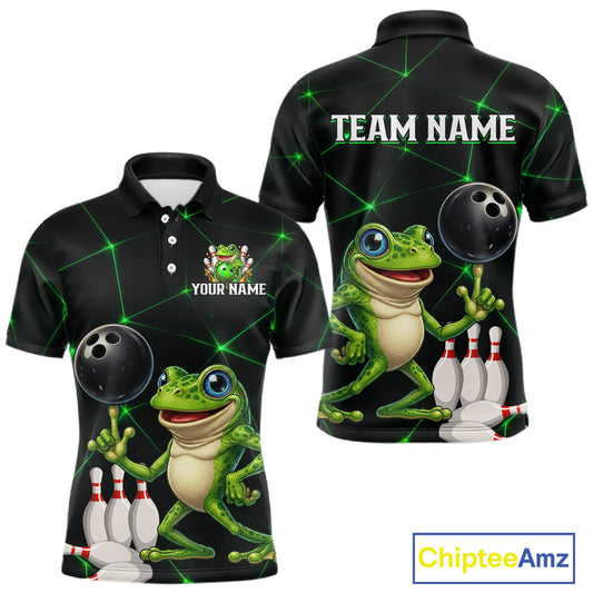 Green Funny Frog Bowling Shirt for Men Custom Bowling Jersey Polo & 1/4 Zip QZT1024