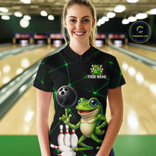 Load image into Gallery viewer, Green Funny Frog Bowling Shirt for Women Custom Bowling Jersey Polo &amp; 1/4 Zip QZT1024