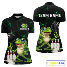 Load image into Gallery viewer, Green Funny Frog Bowling Shirt for Women Custom Bowling Jersey Polo &amp; 1/4 Zip QZT1024