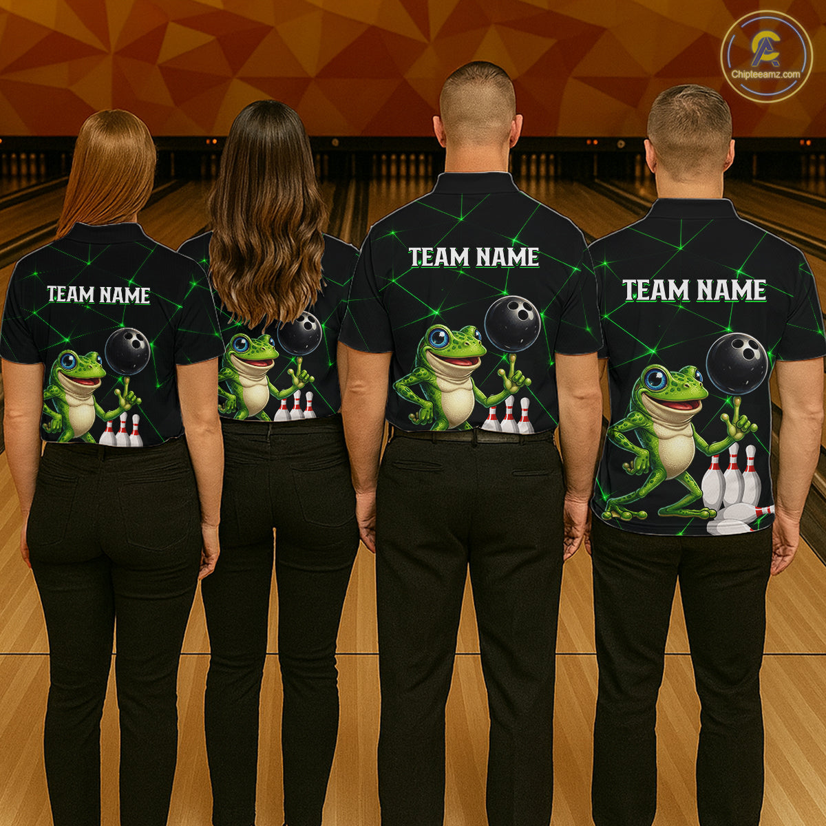 Green Funny Frog Bowling Shirt for Men Custom Bowling Jersey Polo & 1/4 Zip QZT1024