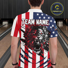 Load image into Gallery viewer, Person wearing a shirt with a graphic design of a lion and 'Team Name' text in a bowling alley.