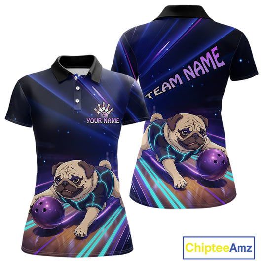 Funny Pug Dog Bowling Team Shirt for Women Custom Bowling Jersey Polo & 1/4-Zip Bowling Unisex QZT908