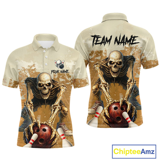 Custom Skeleton Bowling Team Shirt for Men Bowling Jersey Bowling Outfit Polo & Quarter-Zip QZT987