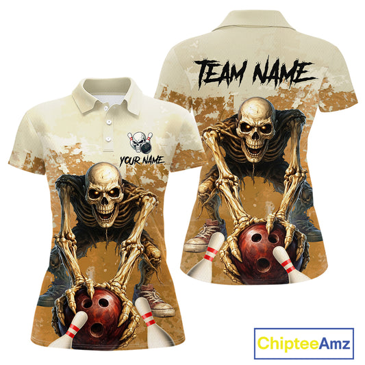 Custom Skeleton Bowling Team Shirt for Women Bowling Jersey Bowling Outfit Polo & Quarter-Zip QZT987