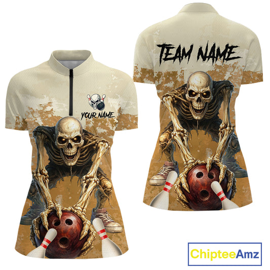 Custom Skeleton Bowling Team Shirt for Women Bowling Jersey Bowling Outfit Polo & Quarter-Zip QZT987