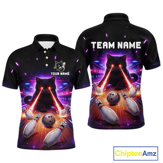 Custom Alien Cat Bowling Team Shirt for Men UFO Bowling League Jersey Polo & Quarter-Zip Bowling Outfit QZT989