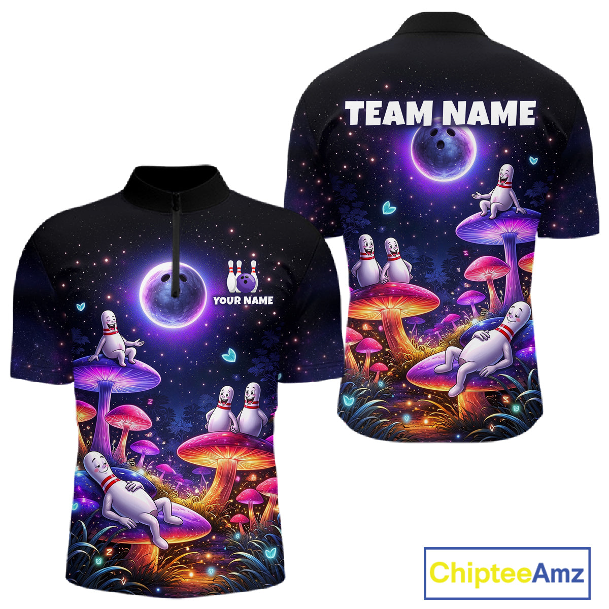 Mystic Bowling Night Garden Custom Bowling Team Shirt for Men Bowling Jersey Polo & Quarter-Zip QZT990