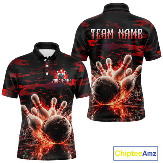 Flame Red Pattern Bowling Shirt for Men Bowling Team Jersey Polo & 1/4-Zip QZT1027