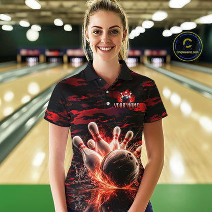 Flame Red Pattern Bowling Shirt for Women Bowling Team Jersey Polo & 1/4-Zip QZT1027
